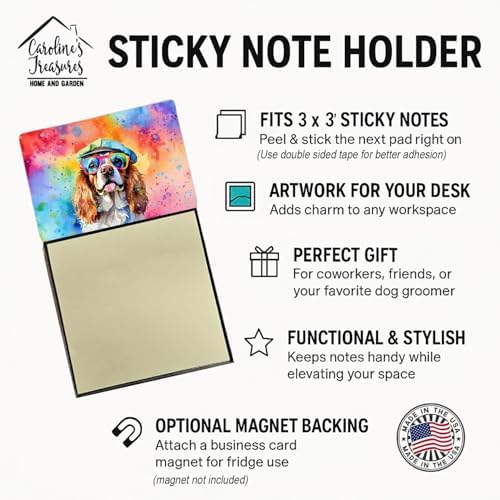 Caroline's Treasures Cavalier Spaniel Hippie Dawg Sticky Note Holder Refillable Dispenser Self-Sticky Note Pads, Memo Pads Blank Desk Accessories