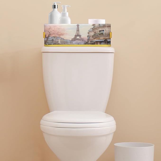 Paris Tower Architecture Bathroom Storage Basket, Foldable with Handle Open Countertop Paper Towel Decorative Box, Toilet Tank Top Shelf Baskets for Home Closet Bedroom Living Room Office