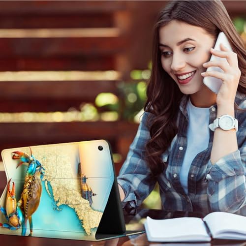 Case for Samsung Galaxy Tab A8 10.5" 2022 Model (SM-X200/X205/X207) | Slim Leather Smart Cover with Multi-Angle Anti-Slip Stand [Auto Wake/Sleep] Shell for Women Men - Map Crab