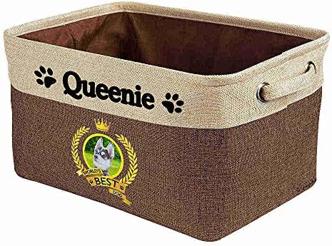 Custom Name Collapsible Dog Toy Storage Basket Bin World's Best Dog Lovely Husky Foldable Pet Toy Box Closet Shelf Baskets Organizer for Bedroom Home Dog Cat with Handles Brown
