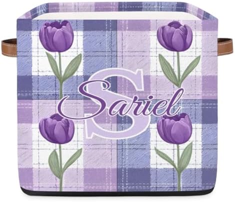 Storage-Basket with Handle Personalized Decor-Organizer-Bins for Bedroom Collapsible Laundry Basket as Gifts for Girls Boys Baby Adults Storage-Bins Purple Tulip