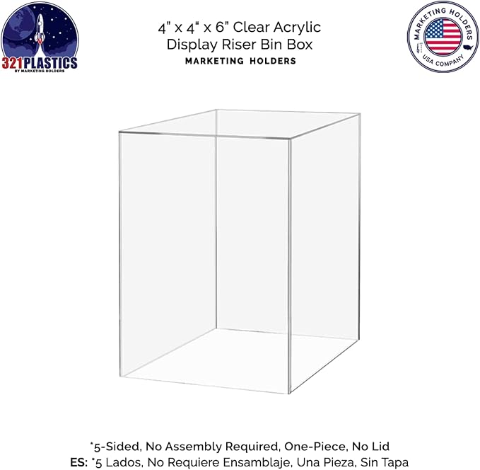 4" x 4" x 6" Clear Acrylic Display Box with One Open Side No Lid Versatile Rectangular Plexiglass Retail Product Riser or Merchandise Storage Bin by Marketing Holders