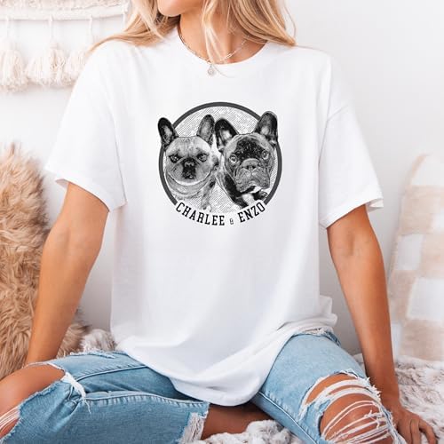 Chillever Personalized Dog Potrait Hoodie, Custom Photo Dog Mom Shirt, Sweatshirt, Gift for Dogs Cat Lovers