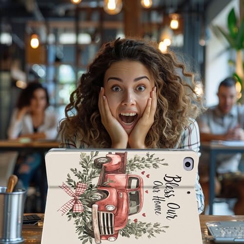 for Microsoft Surface Pro X/Pro X Plus-13 2019/2020/2021/2024 Tablet Case,Auto Wake/Sleep,Adjustable Stand Protective Cover - Bless Our Home Red Truck