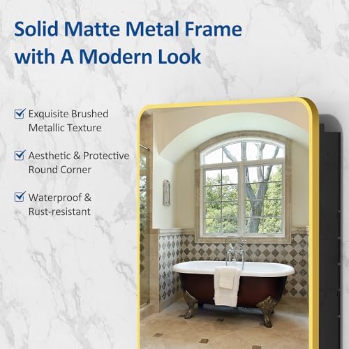 ACEMIRO 24x30 Inch Bathroom Medicine Cabinet with Mirror Gold Metal Framed Recessed or Surface Wall Mounted Mirrored Medicine Cabinets for Bathroom