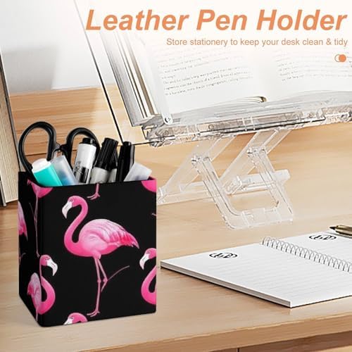 Modern Leather Desk Organizer Pen Cup Pencil Holder Lovely Animal Pink Flamingo Makeup Brush Storage