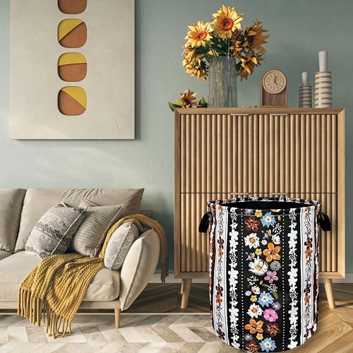 Boho Flowers Laundry Basket Oxford Cloth Foldable Hamper 18.9x16.5 Inch