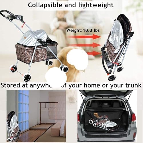 Stress Free Pet Stroller for Medium Small Dogs 4 Wheels Folding Portable Cat Dog with Cup Holders Removable Liner Easy to Carry(A)