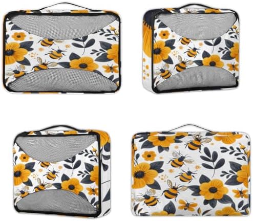 Bee 4 Set Packing Cubes Luggage Organizer Bags for Travel Accessories and Essentials, Yellow Floral