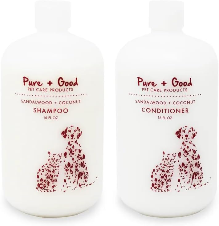 Pure + Good - Shampoo and Conditioner Set, Formulated for All Pets, Gentle and Cleansing, Made in The USA, Cruelty Free, 16 fl oz (Sandalwood + Cocon)