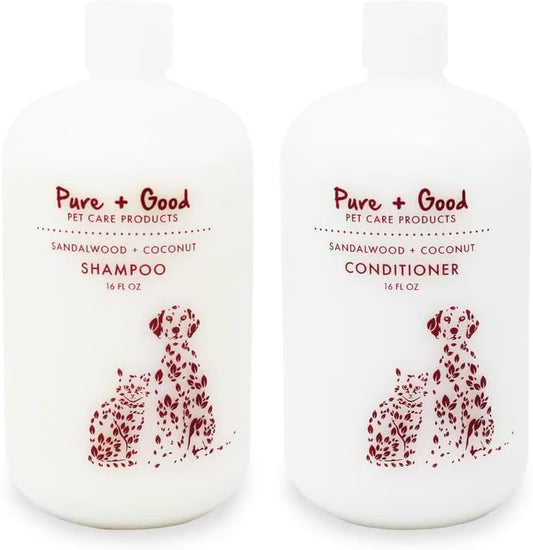 Pure + Good - Shampoo and Conditioner Set, Formulated for All Pets, Gentle and Cleansing, Made in The USA, Cruelty Free, 16 fl oz (Sandalwood + Cocon)