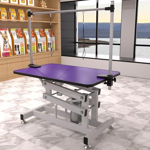 Hydraulic Pet Grooming Table, 42'' Durable Foldable Dog Grooming Table Suitable for Small Medium Large Dogs, Heavy-Duty Pet Grooming Table Drying Table with Adjustable Arms