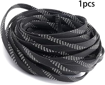 Jutagoss PET Expandable Braided Cable Sleeve, 32.8ft - 3/8 inch Black Silver Cable Management Sleeve, Wire Loom Tube Cord Protector for USB Cable, Power Cord, Audio Video and More, 1Pc