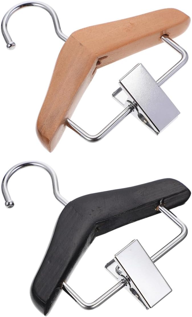 2pcs Pet Clothing Hanger Dog Pants Clip Rack Wood Black Brown | Stainless Steel Clamp, Holds Pet Clothes Neatly, Practical Organizer for Dogs Clothing, Gift for Pet Owners