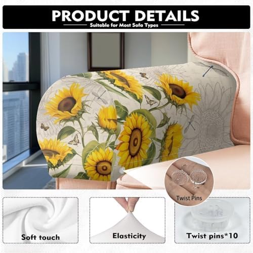 Sunflower Couch Arm Covers Stretch Chair Covers Anti-Slip Sofa Arm Covers for Chairs and Sofas Armchair Protect and Decorate Your Sofa