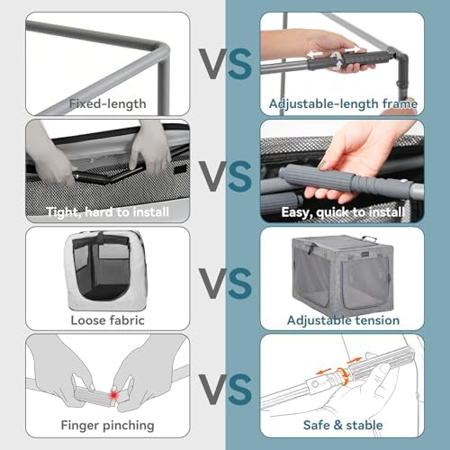 PETSFIT Portable Dog Crate for Small Dogs, – 24" Soft Dog Travel Crates with Lockable Zippers & Thicken Mat, Adjustable Patented Spiral Steel Frame, Collapsible Kennel for Indoor & Outdoor