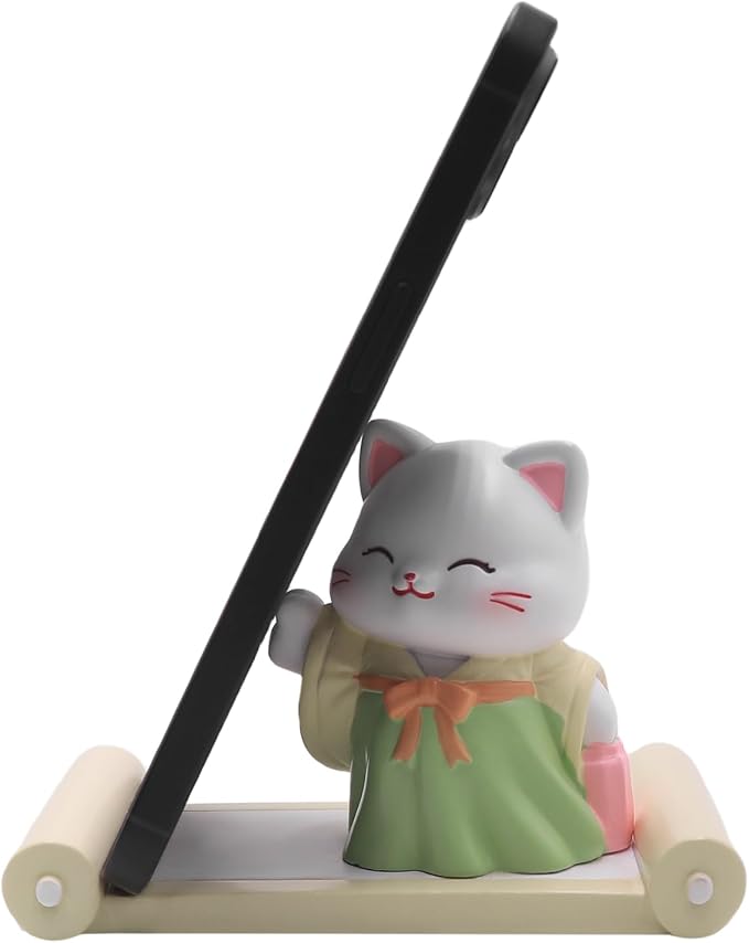 Cute Cat Phone Holder for Desk Kitten Phone Stand Desktop Holder Stand for All Smartphones Tablets Kawaii Kitty Desk Ornament