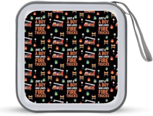 CD DVD Case Holder Fire Trucks Disc Wallet Storage Case 40 Capacity | DVD Organizer, Just A Boy Who Loves Fire Trucks, Hand Strap Zipper Closure, Home Car Office Accessories