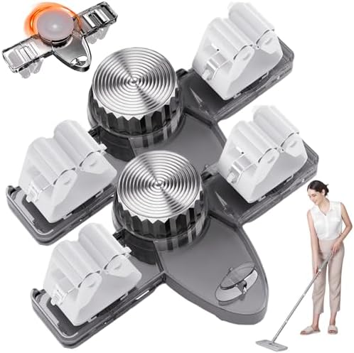 2PCS Suction Cup Broom Holder Wall Mount, No Drill Mop and Broom Organizer with Retractable Towel Rack, Transparent Bathroom Storage, Grey Holder and Mop Wall Mount Hanger Organizer Hangi