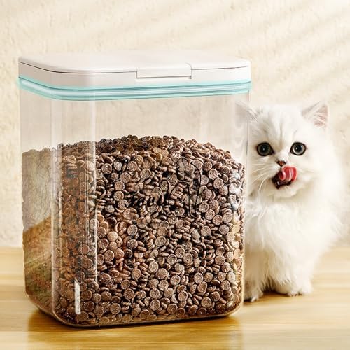 Airtight Cat Food Storage Container | 6.0 Qt/5.5 L Dry Cat Food Bin With Food Scoop |Hold up to 4~5lbs of Pet Food or Kibble|Clear BPA Free