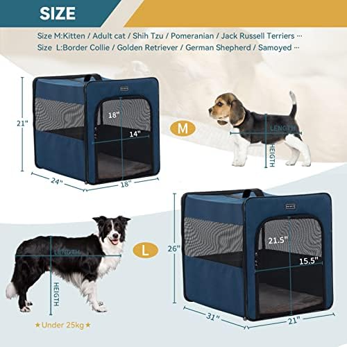 PETSFIT Soft Sided Dog Crate, Portable Dog Crate - 24 Inch with Thicken Mat, Easy to Fold, Sturdy and Portable, Perfect for Traveling, Collapsible Dog Kennel Navy Blue