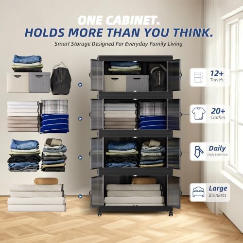 SAILUN 116Gal/464Qt Stackable Storage Bins Folding Collapsible Storage Bins with a Lid, Closet Organizers and Storage,Black 26" W x 17" D x 56.7" H