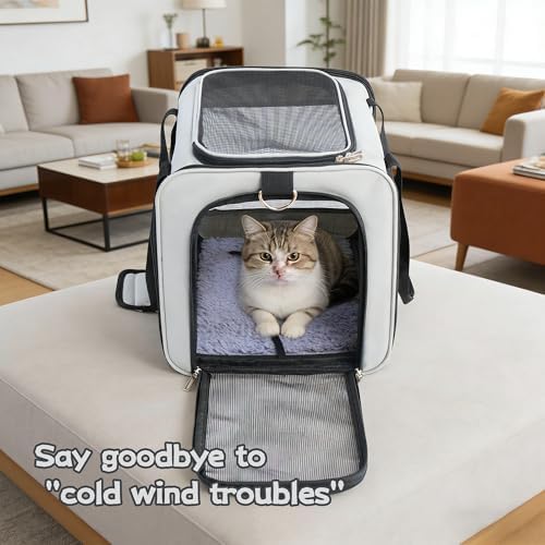 YUNIQUE Soft-Sided Cat & Dog Carrier for Pets Up to 15 Lbs, Airline Approved Collapsible Travel Puppy Carrier with Lightweight Fabric Design (lightgrey)