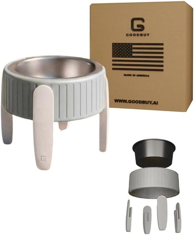 Pet Station Elevated Dog Bowl Stand for 6.8 in. Bowls - 3D Printed Dog Feeder - Adjustable Height Legs and Magnetic Fridge Mount Feeding Station - Made in USA (White, Bowl + Large Legs)