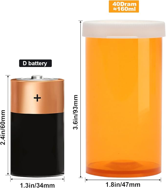 Empty Plastic Pill Bottles with Easy Open Caps (Not Child Resistant), Prescription Medication Vials, Clear Containers Pill Cases Dispenser Organizers (40 Dram, 12pcs)