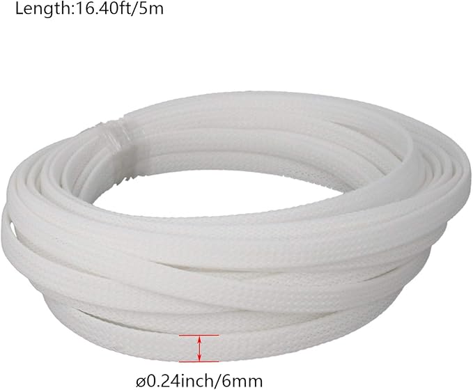 Othmro 16.4ft Length PET Flexible Expandable Braided Cable Sleeves 0.23inch Width Wire Loom Sleeving and Organizers Flexible Wire Mesh Sleeves for TV Audio PC Cords from Pets Chewing White