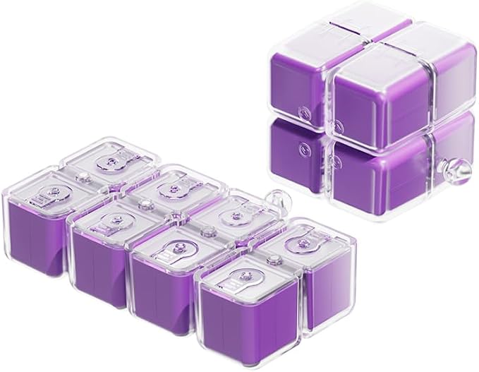 Travel Pill Organizer,Magnetic Cube Cute Pill Box,Pill Compact with 8 Compartment,Vitamin Cases Organizers 7 Day for Vitamins & Supplements (Purple)
