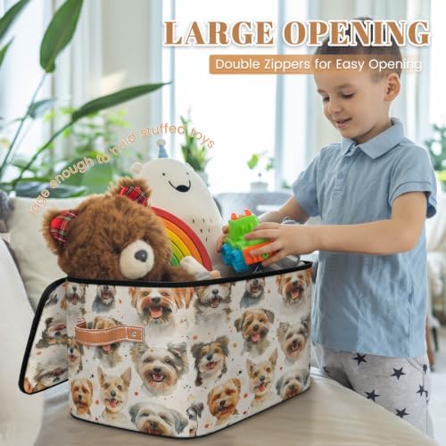 Puppy Pets Storage Box with Zipper Lid | Collapsible, Fabric, Storage Bin, Handle, Large, Closet Organizer, Containers, Bedroom, Home, Cartoon Funny Dog