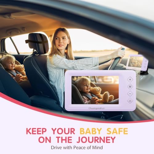 S100P Baby Car Camera with Ultra Night Vision, 5'' HD 1080P IPS Baby Car Monitor with 3X Zoom, Backseat/Carseat/Rear Seat Camera USB, Easy No-Damage Install, Safety for Infants and Pets(5 inch Purple)