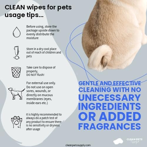 Unscented Dog Grooming Wipes | Hypoallergenic Pet Wipes for Dogs & Cats | Gentle Daily Cleaning for Paws, Face, Body & Butt | 80 Count