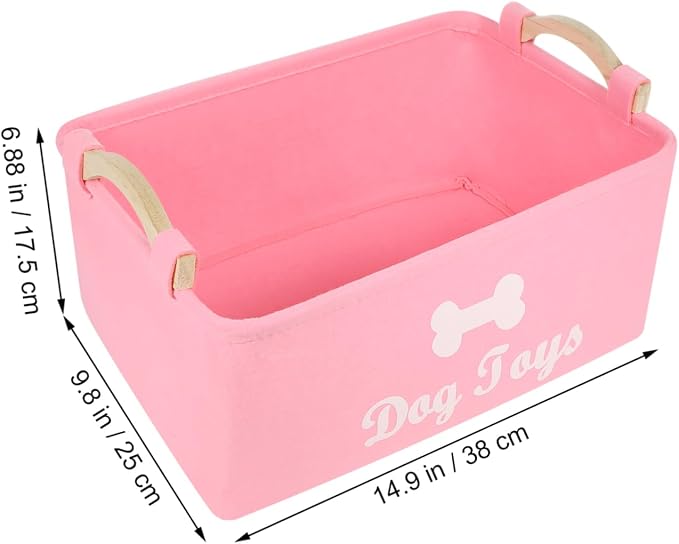 Pink Felt Dog Storage Box with Handles Large Pet Organizer Basket for Home Lightweight and Portable Bin for Dog Clothes Food Convenient Storage for Pet Owners