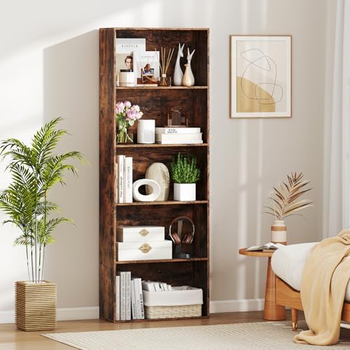 GIANTEX 5-Tier Bookshelf Set of 2, Freestanding Bookcase with 5 Open Shelf, Modern Display Shelf, Storage Organizer for Living Room Bedroom Home Office, Rustic Brown