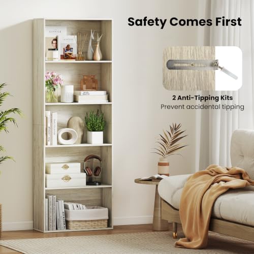 GIANTEX 5-Tier Bookshelf Set of 2, Freestanding Bookcase with 5 Open Shelf | Modern Display Shelf, Storage Organizer for Living Room, Home Office, White Oak