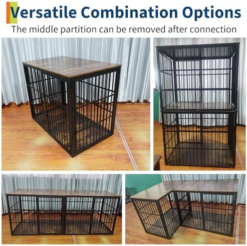 48 Inch Dog Crate Furniture, Wooden Kennel with Metal Frame, End Table | Furniture-style design, sturdy metal frame, 3-door access, spacious interior, easy assembly, home-friendly pet space