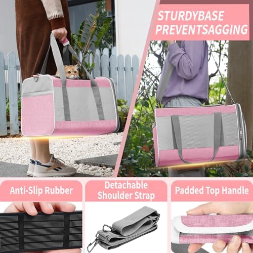 GAPZER Large Cat Carrier Soft, Collapsible Travel Pet Carry Bag, Small Dogs | Big Kitten Cat 20lbs Mainecoon, Top Open Travel Shih-Tzu Pet Kennel, Yorkie Small Dog 10 Pounds, 18x12x12, Durable Cloth Pink