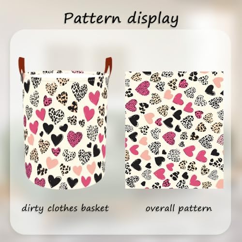 Laundry Basket 15.7x19.7 in Pink Leopard Heart Hamper for Bedroom