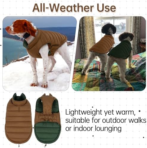 Lelepet Reversible Dog Coat Windproof Dog Jacket Lightweight Puffer Vest