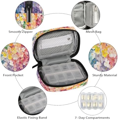 Pill Organizer Box Plum Blossoms Flowers Spring 7-Day Weekly Medicine Pill Case Travel Pill Container Portable Pill Holder Storage Purse Bag Small Compact Size for Vitamin Supplement Birth Control