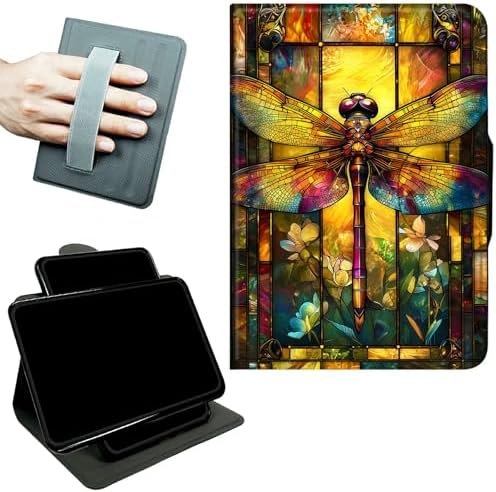 Rotating Handle Case for Samsung Tab S10 Ultra 2024/Galaxy S9 Ultra 2023 14.6", 360 Degree Swivel Kickstand with Magnetic Closure Shockproof Leather Protective Cover, Retro Dragonfly