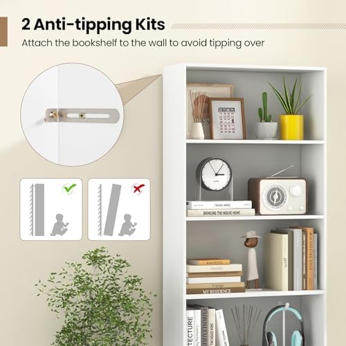 Giantex 6-Tier Bookcase, 70" Tall Wooden Bookshelf, Freestanding Storage Organizer w/Open Shelves, Anti-Tipping Kits, Modern Floor Standing Display Shelves for Living Room, Bedroom (1,White)