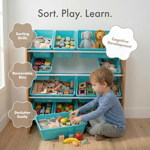 Humble Crew Kids Toy Organizer with 12 Bins, 4 Tier Storage for Playroom