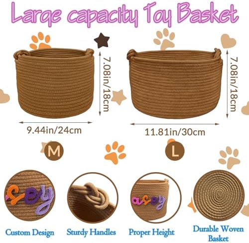 Personalized Dog Cat Basket Custom Embroidery Name Storage Bin Handmade Woven Cotton Rope Organizer for Pet Supplies Toys Blankets Clothes