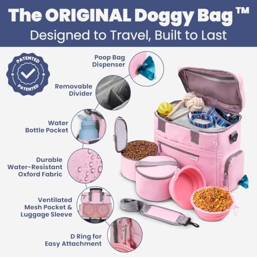 Rubyloo Dog Travel Bag (Lt. Pink) & Dog Mom Water Bottle (Cream) Bundle