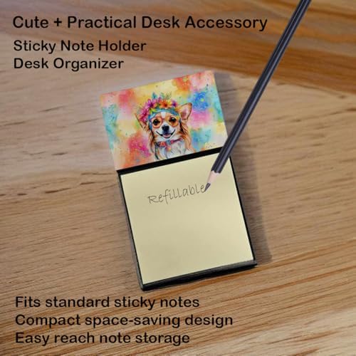 Caroline's Treasures Chihuahua Hippie Dawg Sticky Note Holder Refillable Dispenser Self-Sticky Note Pads, Memo Pads Blank Desk Accessories