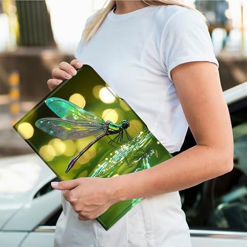 Rotating Handle Case for Samsung Galaxy Tab A7 Lite 2021 8.7", 360 Degree Swivel Kickstand with Magnetic Closure Shockproof Leather Protective Cover for Women Men, Green Dragonfly