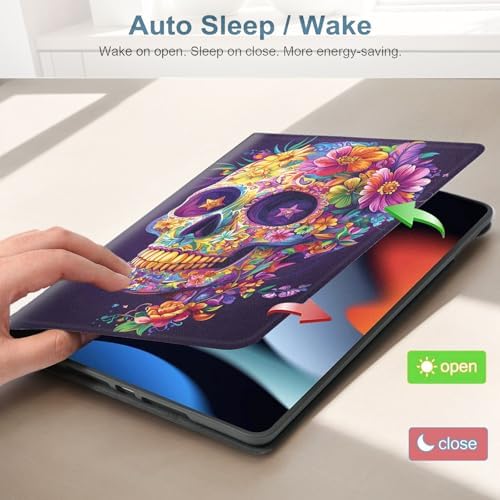 for Samsung Galaxy Tab A8 10.5 Inch 2022 (SM-X200/X205/X207) Tablet Protective Cover with Adjustable Stand and Magnetic Auto Wake/Sleep,Sugar Skull